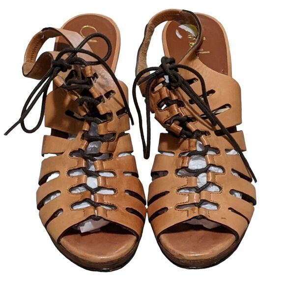 Cole Haan women's sky lace up gladiator wedge platform leather caged sandal 9B - Picture 1 of 11